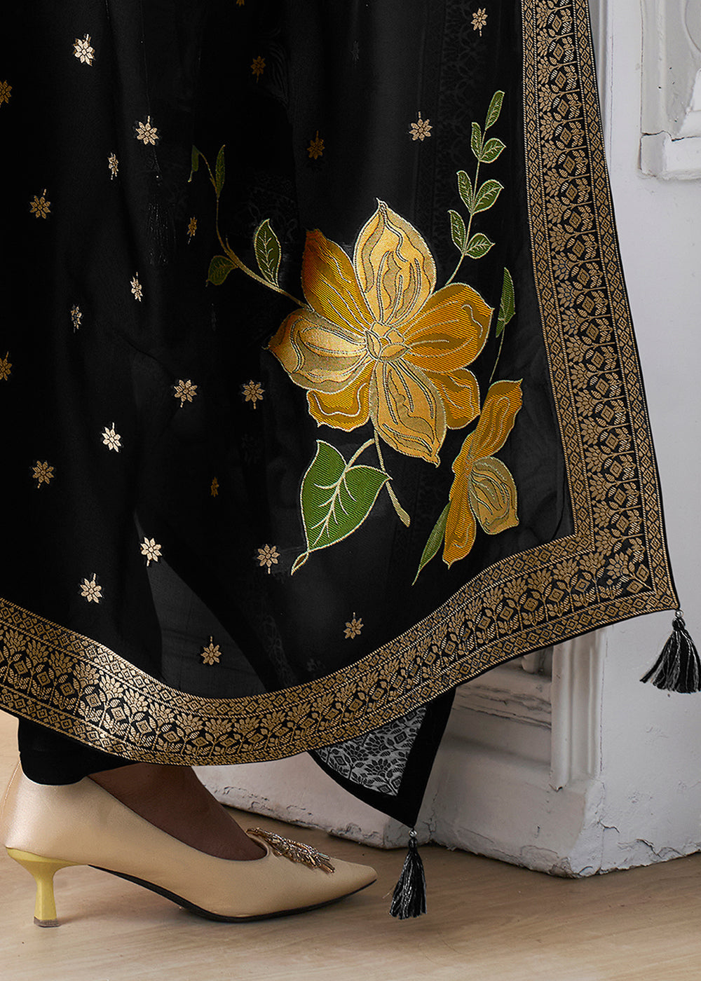 Black Organza with Jacquard weave Reay to wear Salwar & Kurta Set