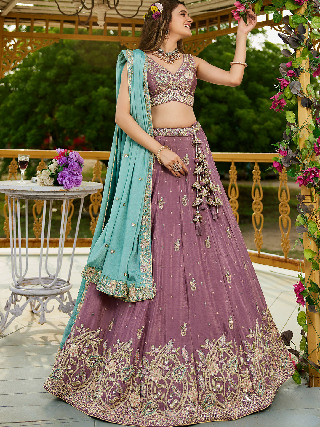 Chinnon Sequinse embroidery Semi-Stitched Lehenga choli & Dupatta