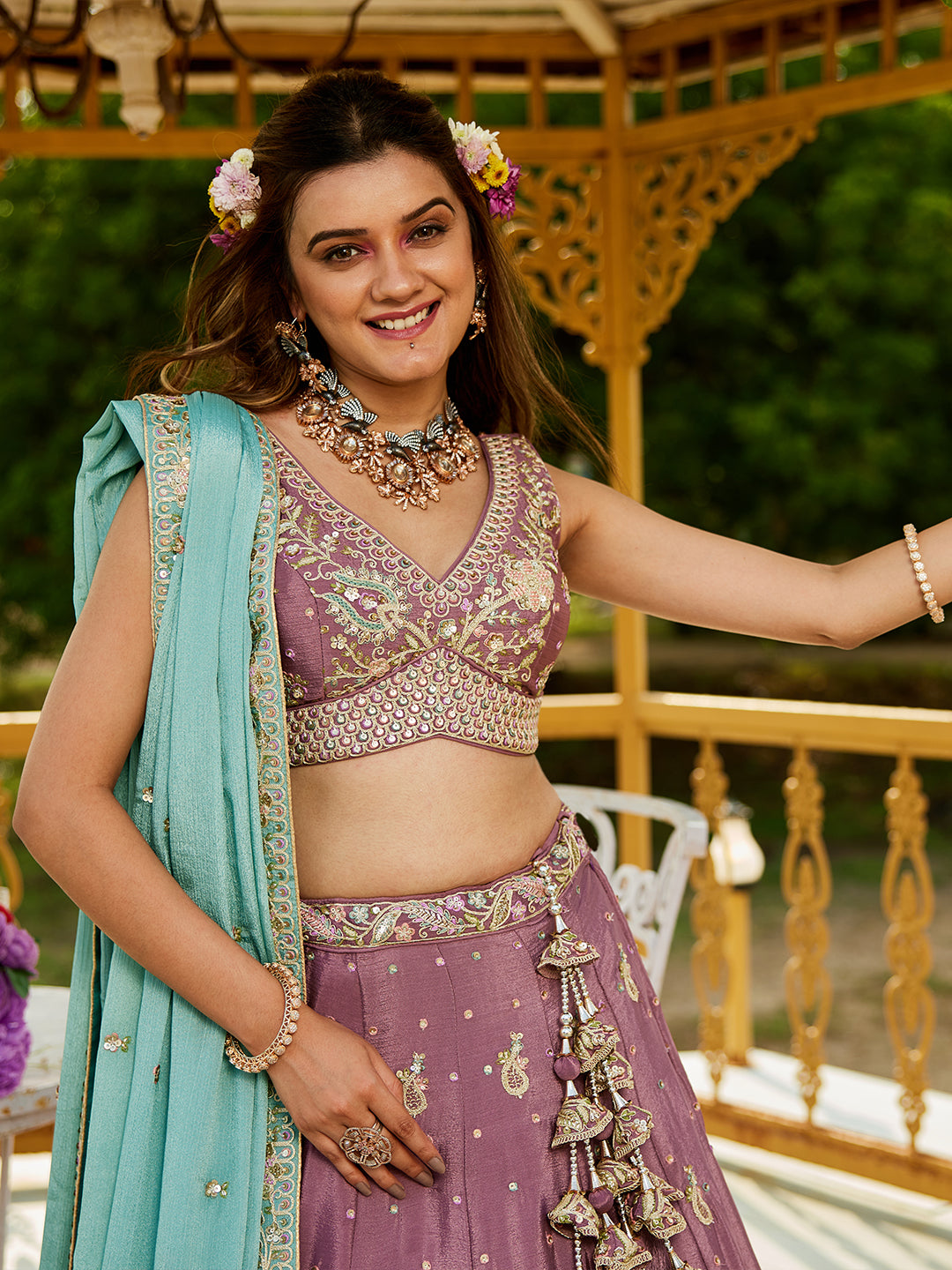 Chinnon Sequinse embroidery Semi-Stitched Lehenga choli & Dupatta