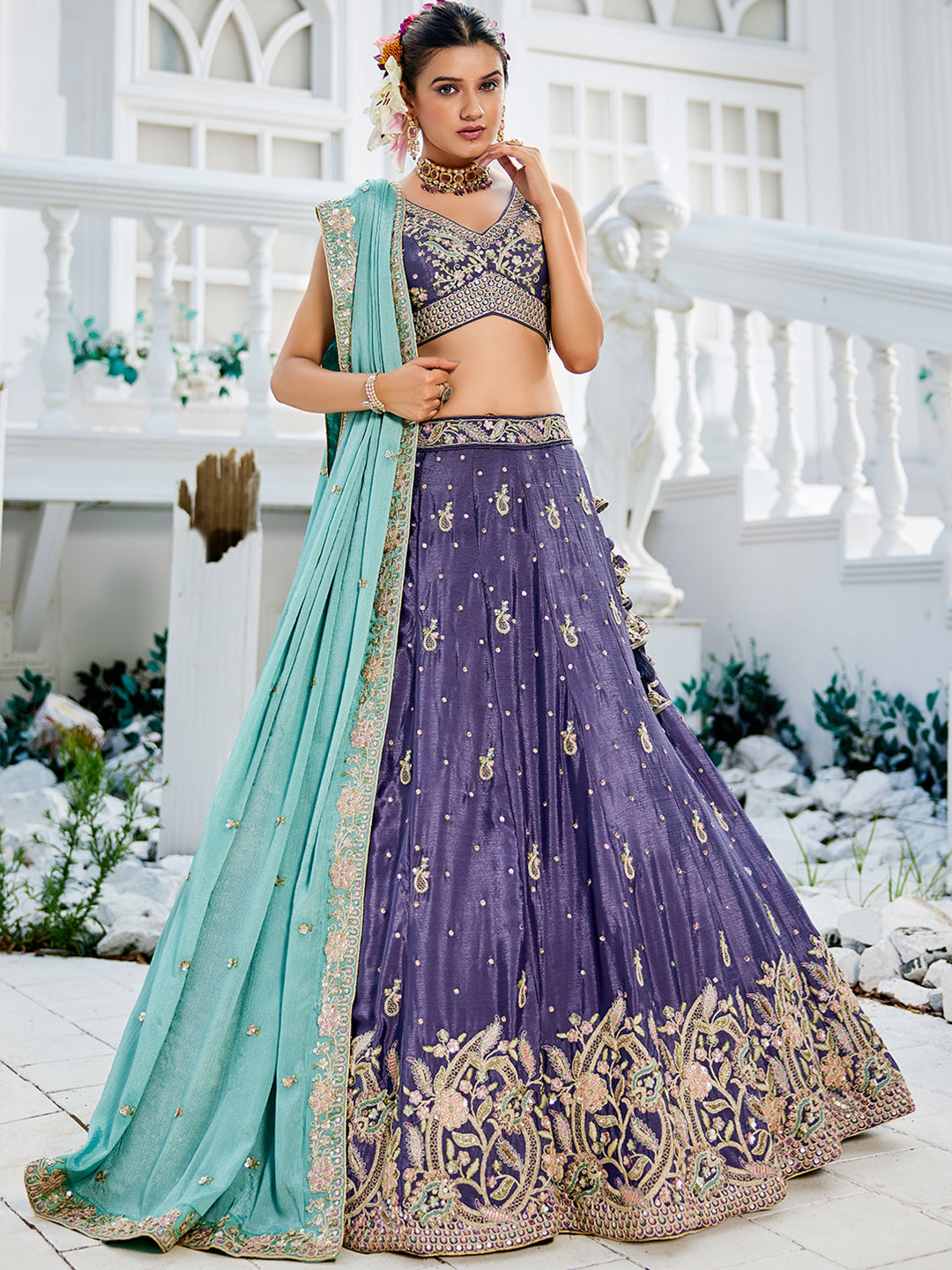 Chinnon Sequinse embroidery Semi-Stitched Lehenga choli & Dupatta