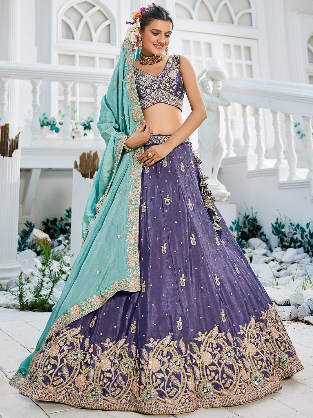 Chinnon Sequinse embroidery Semi-Stitched Lehenga choli & Dupatta