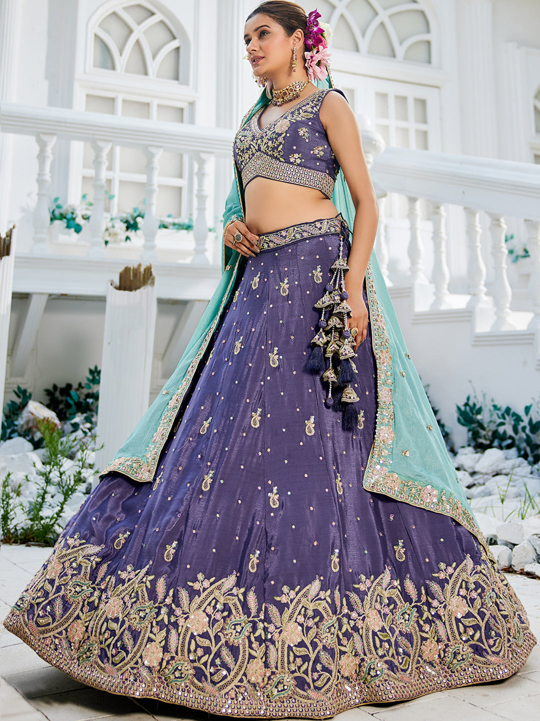Chinnon Sequinse embroidery Semi-Stitched Lehenga choli & Dupatta