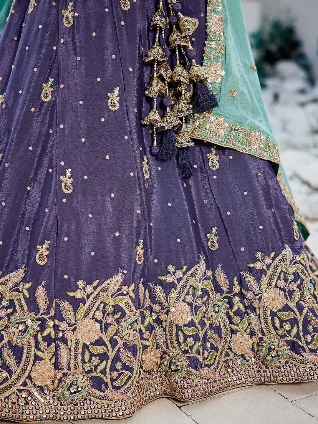 Chinnon Sequinse embroidery Semi-Stitched Lehenga choli & Dupatta