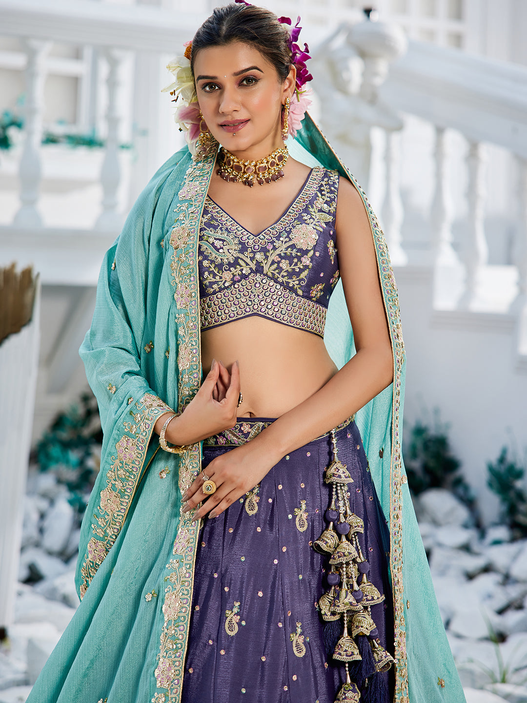 Chinnon Sequinse embroidery Semi-Stitched Lehenga choli & Dupatta