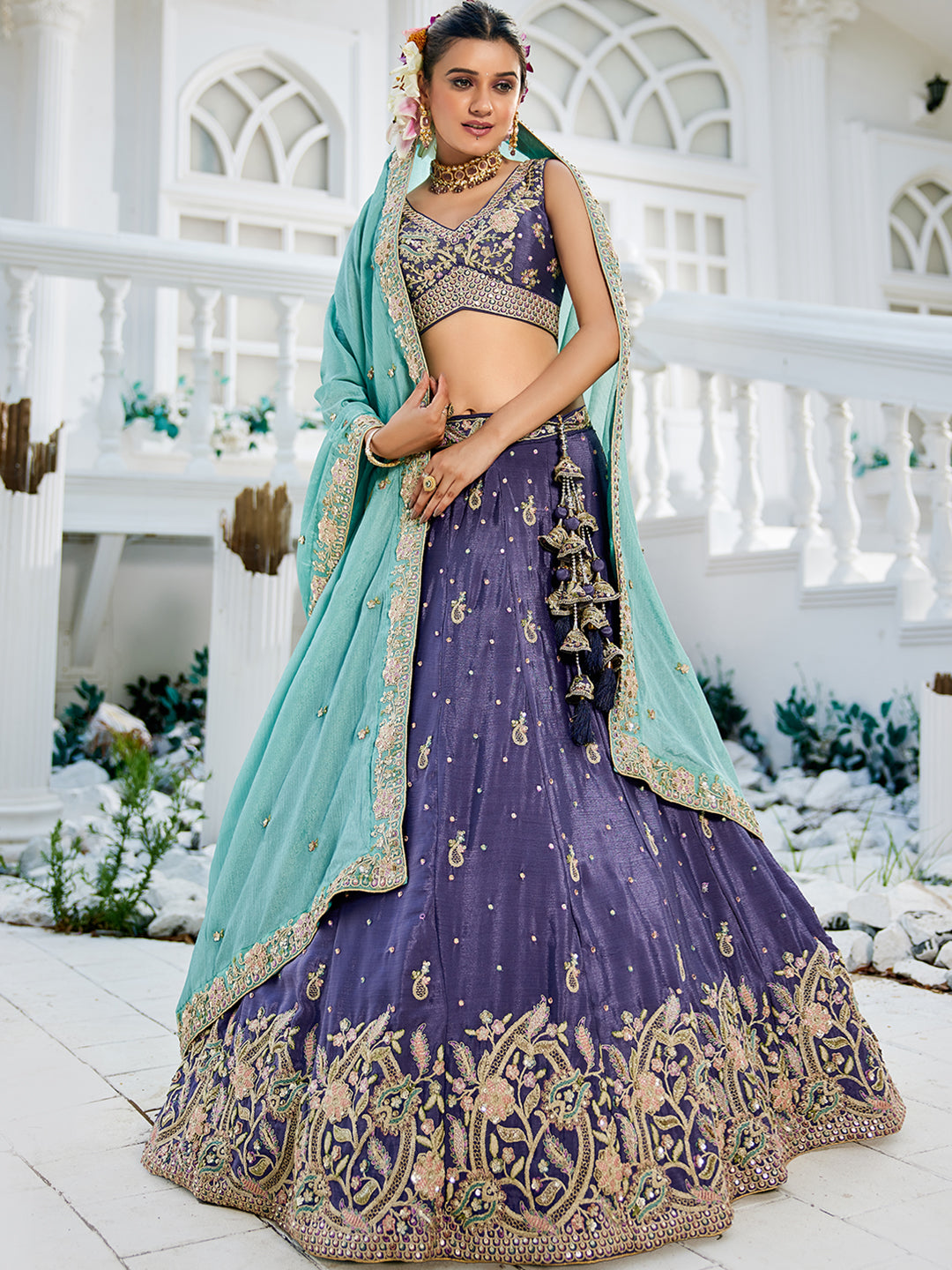 Chinnon Sequinse embroidery Semi-Stitched Lehenga choli & Dupatta