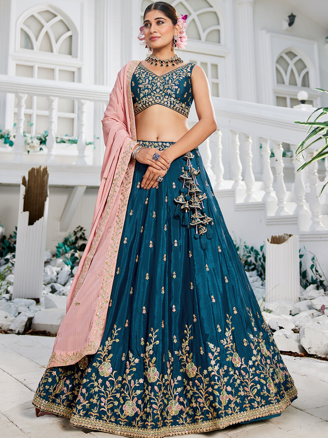 Chiffon Sequinse embroidery Semi-Stitched Lehenga choli & Dupatta