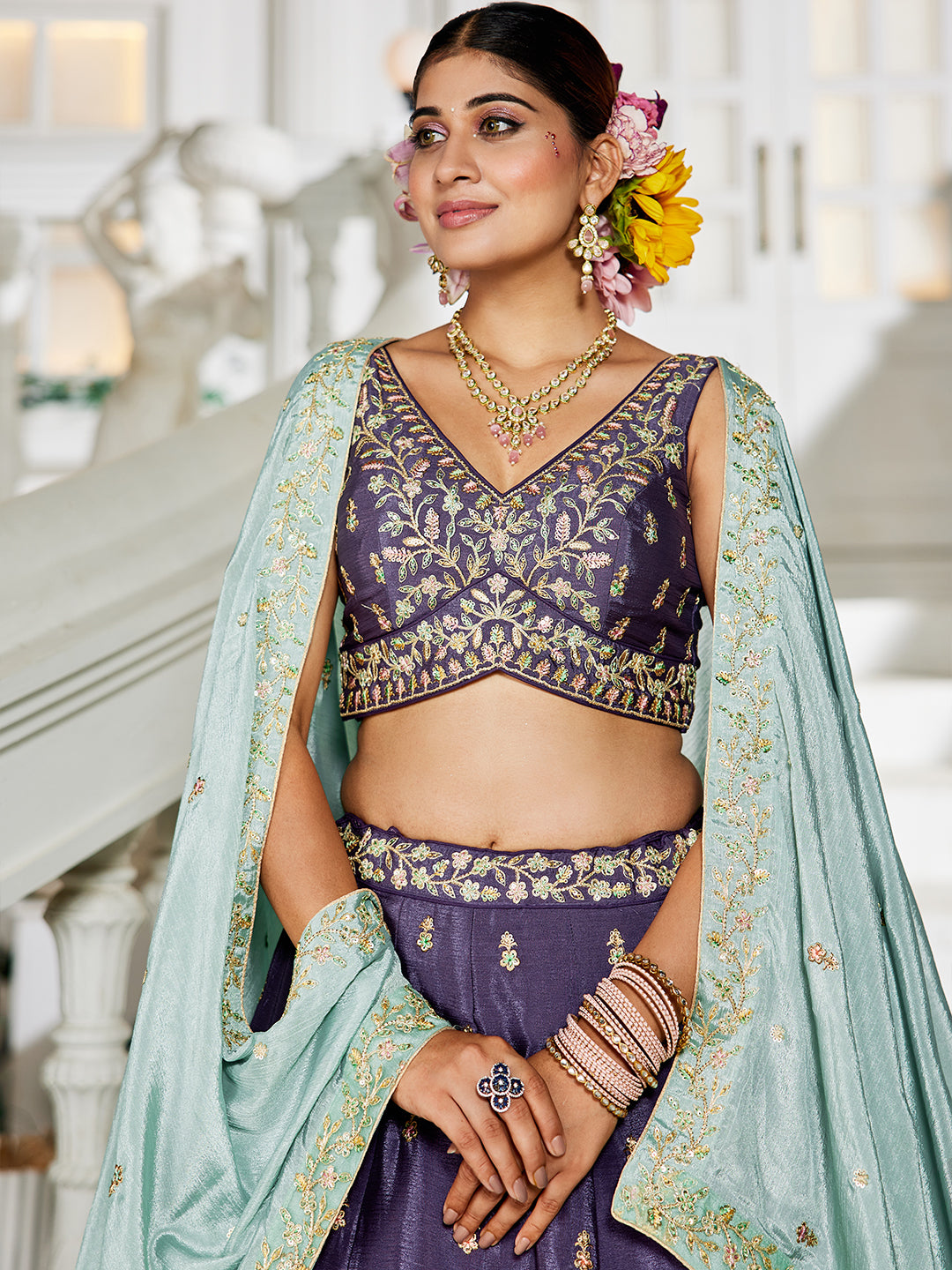 Chiffon Sequinse embroidery Semi-Stitched Lehenga choli & Dupatta