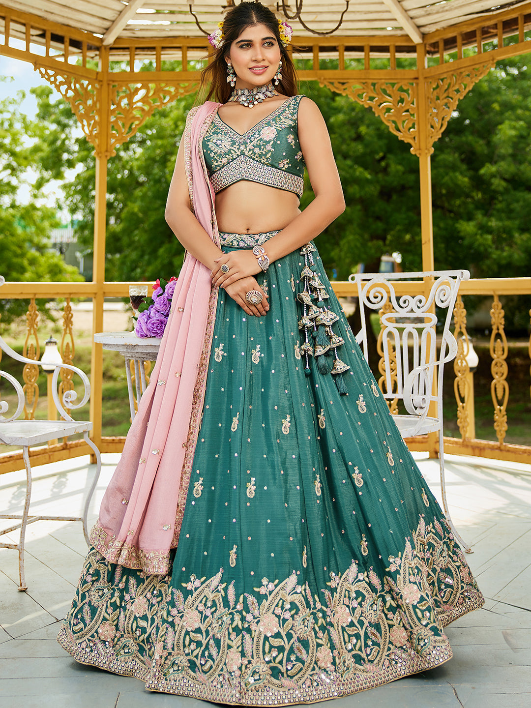 Chinnon Sequinse embroidery Semi-Stitched Lehenga choli & Dupatta