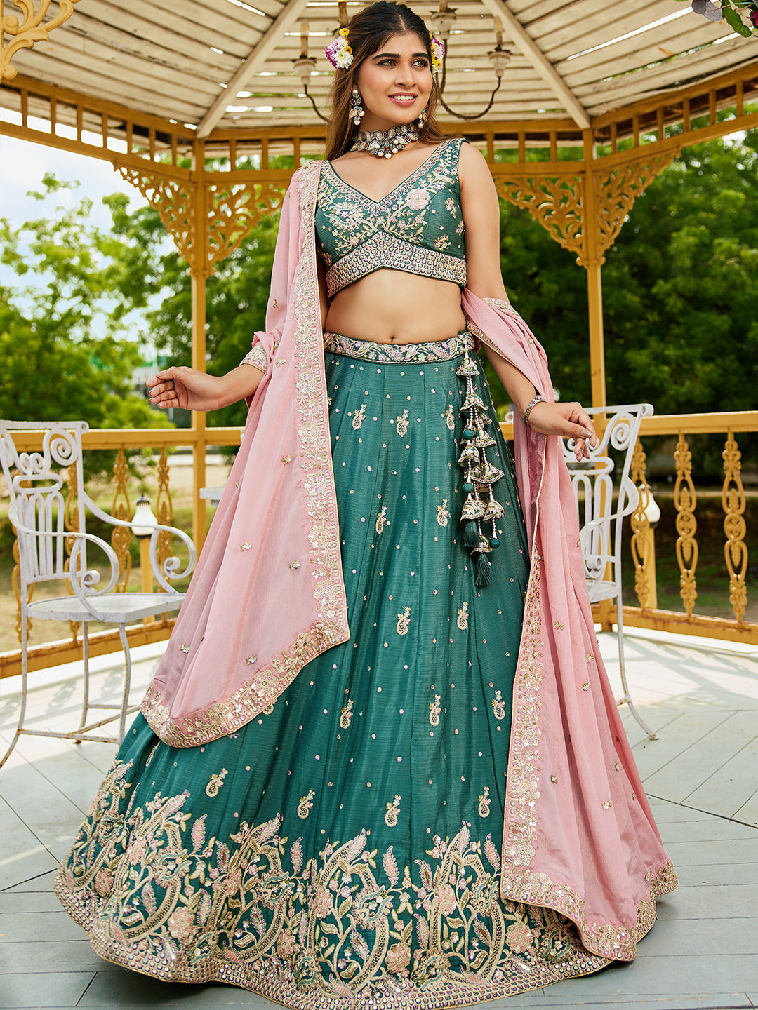 Chinnon Sequinse embroidery Semi-Stitched Lehenga choli & Dupatta