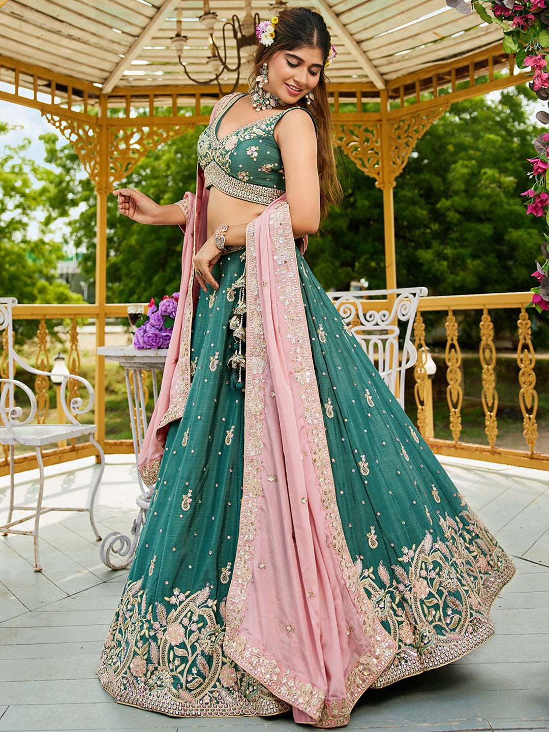 Chinnon Sequinse embroidery Semi-Stitched Lehenga choli & Dupatta