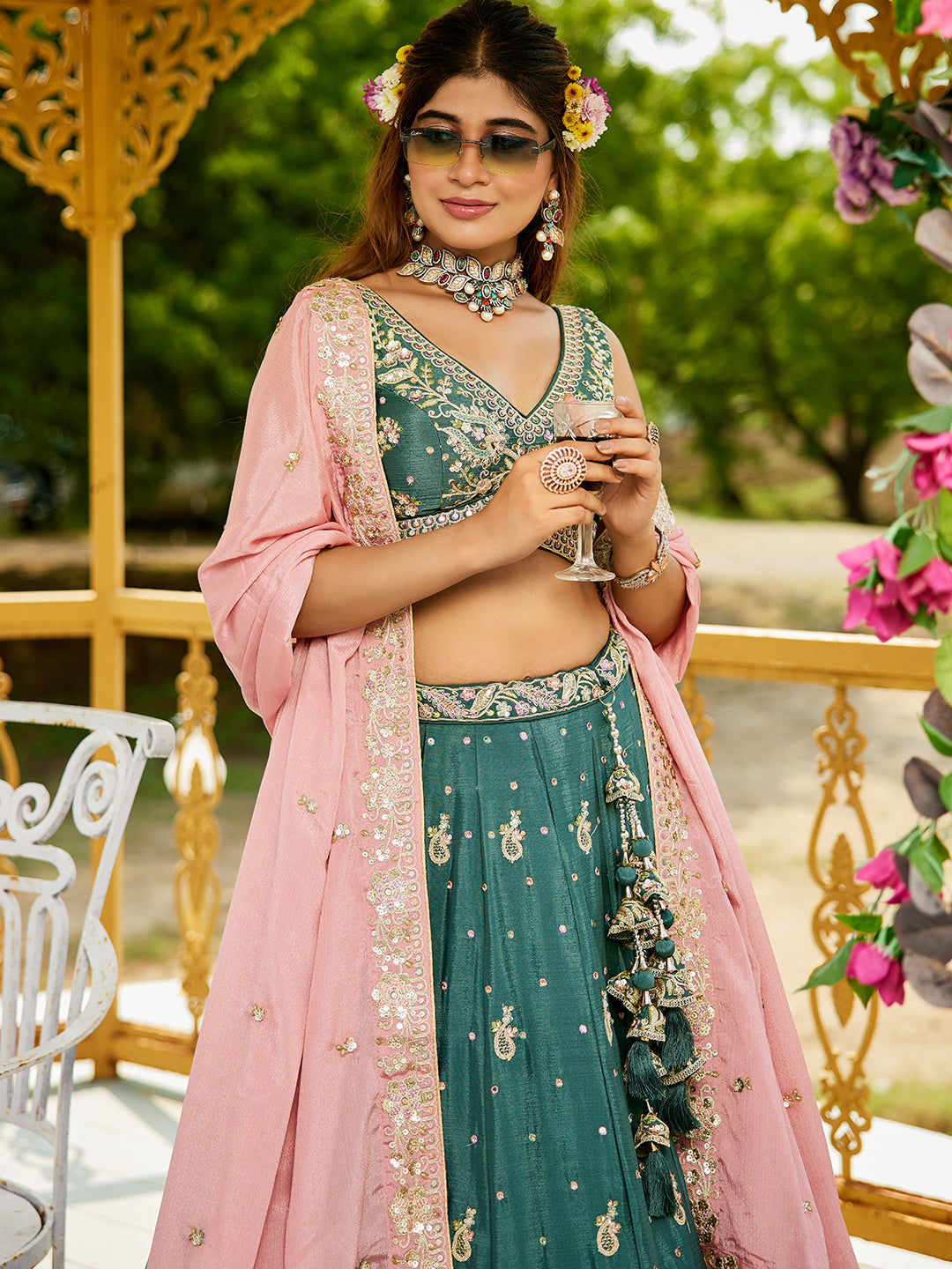 Chinnon Sequinse embroidery Semi-Stitched Lehenga choli & Dupatta