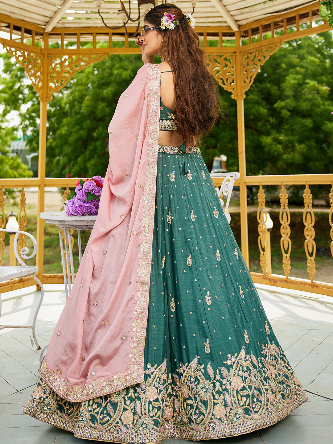 Chinnon Sequinse embroidery Semi-Stitched Lehenga choli & Dupatta