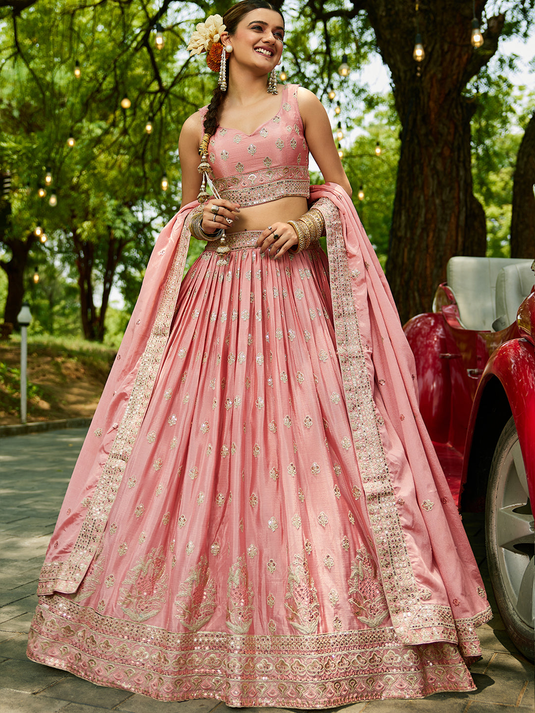 Chiffon Sequinse embroidery Semi-Stitched Lehenga choli & Dupatta
